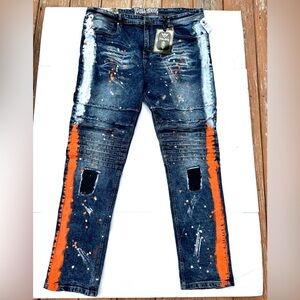 Jewel House Unique Graphic Paint Grunge Streetwear Punk Jeans 44x34 NWT Orange